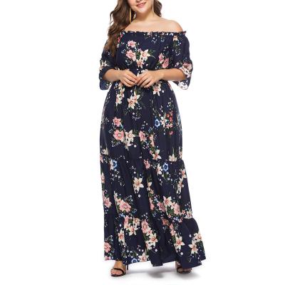 China Wholesale Breathable Women Floral Print Off Shoulder Summer Maxi Dress Plus Size Casual Ruffle Dress for sale