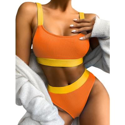 China Separate Vicabo QUICK DRY Women's Bikini Beach Suit Patchwork Swimsuit High Waist Ribbed Swimwear for sale