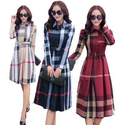 China D-0037 Plaid One Line Anti-Static Printed Long Sleeve Dress Long Sleeve Casual Striped Dress CHAIV for sale