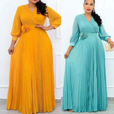 China Fashion plus size commuter CHAIV temperament P-0505 long dress splicing plus size women's pleated dresses for sale