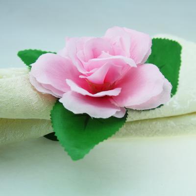 China Viable Silk Flower Pink Napkin Ring, Wedding Napkin Holder for sale