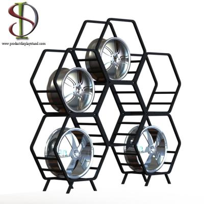 China Metal Tube Frame Tyre Storage Rack Combined Hexagon Shape for sale