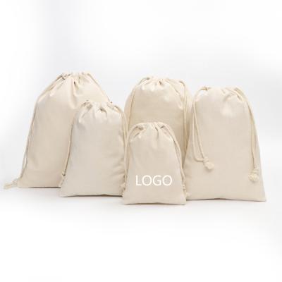 China Twine Fabric 100% Canvas Cotton Drawstring Bag White Printed Eco Friendly Organic Custom Logo Design for sale