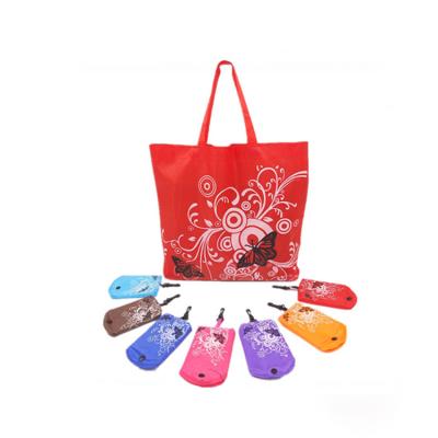 China Fashionable Eco Supermarket Packaging Key Chain Foldable Nylon Shopping Bag With Pocket for sale