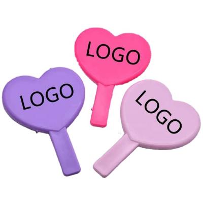 China Small Moq Private Label Heart Shape Hand Held Mirror Pink Logo Personalized Custom Mirror for sale