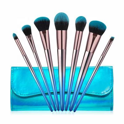 China Other Multi Color Handle Gradient 7Pcs Power Powder Brush Strong Eyeshadow Foundation Brushes Makeup Set With PU Bag for sale