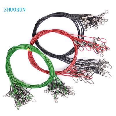 China Outdoor Activities Fishing ZHUORUN Fishing Lures Stainless Steel Trace Wire Leader Swivel Tackle Spinner Swivel Line 50cm 150LB Red Green Black for sale