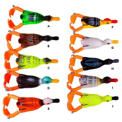 China PVC Plastic 90mm Frog Fishing Lure Thruster Soft Fin Duck Rotating Tractor Plastic Artificial Bait Topwater Floating Fishing Tackle for sale