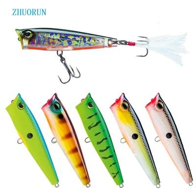 China ZHUORUN 65mm Snap 7g Plastic Sea Fishing Lures Artificial Bait With Feather Hooks 3D Wobbler Eyes Lure For Bass Tuna for sale