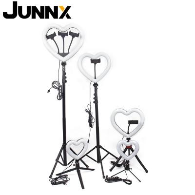 China Mini Junnx 10 Inch Selfie Ring Light Photography Heart Shape Desktop Led Lamp With 130cm Tripod Stand For Live Video Streaming for sale