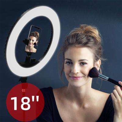 China Junnx 360 Degree Adjustable Selfie Ring Light Selfie Lamp Make Up 3200-5600k Photographic Lighting 45cm 18inch With Tripod Stand for sale