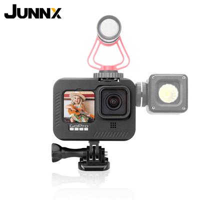 China Protect Action Cameras Junnx Metal Vlog Case Cage For Gopro Hero 9 Black Extend Cold Shoe Mount For Microphone LED Light for sale