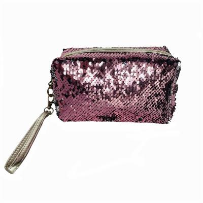 China New Yuhong Travel Bling Glitter Bling Purple Silver Foldable Toiletry Bag Make Up Organizer Fashion Sequin Glitter Pouch Cosmetic Bag for sale