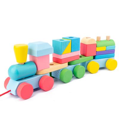 China Early Education DIY Wooden Stacking Train Toys Education Learning Matching Shape Christmas Birthday Gift For Kids Children for sale