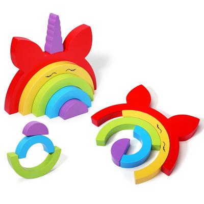 China Wooden Balance Toy Unicorn Rainbow Building Blocks Game Balance for Kids Toddler Montessori for Kids and Adults for sale