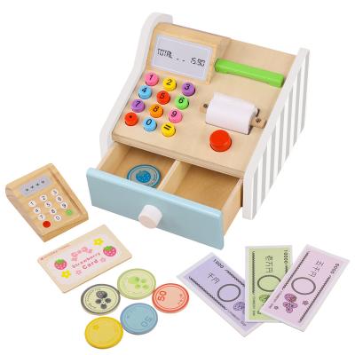 China Funny DIY Toy Wooden American Cash Register Education Learning Role Play Toys Christmas Birthday Gifts For Toddler Kids for sale