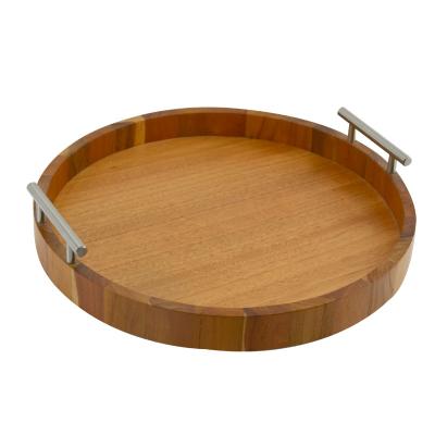 China Europe Style Type Wooden Kitchen Bar Tray With Easy Carrying Handle Top Serving Large Round Food for sale