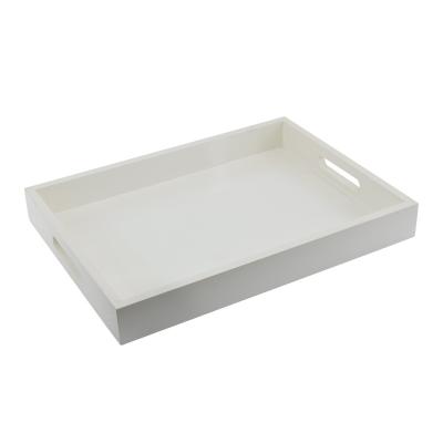 China Europe Type Wholesale Cheap Customized Hotel Wedding Rectangle Style Non-slip White Gifts Highlights Wooden Tray With Handle for sale