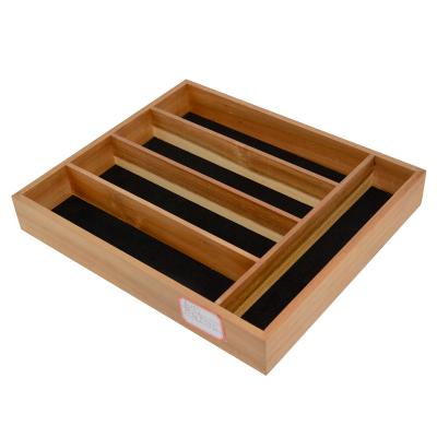 China Sustainable Adjustable Wooden Compartment Kitchen Drawer Organizer Sectional Cutlery Tray for sale