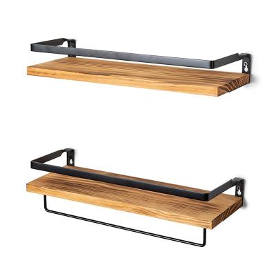 China Wall Mounted 2 Tier Convertible Floating Wood Shelf , Rustic Wood Hanging Wall Bath Shelf Set Of 2 for sale