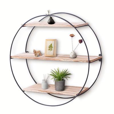 China Eco-friendly Wholesale Modern Decorative Wood Furniture Round Wall Cube Display Stand Floating Shelves for sale