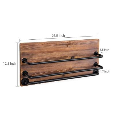 China China Manufacturer High Quality Decorative (Others) Adjustable Wrought Iron and Wooden Wine Rack Kitchen Wall Hanging Shelf for sale