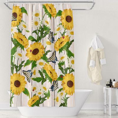 China Sustainable Pattern Custom Sunflower 3D Printed Waterproof Designers Bathroom Shower Curtains for sale