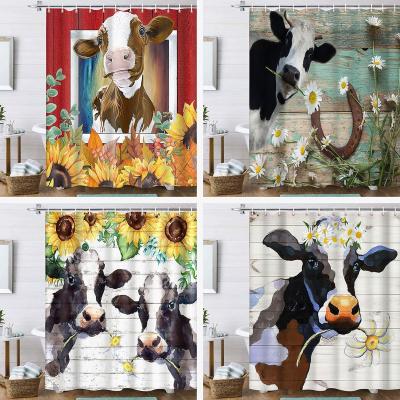 China Sustainable 3D Pattern Grazing Cows Custom Shower Curtains Printed Designers Bathroom Waterproof Shower Curtains for sale