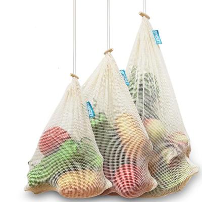 China Recyclable Wholesale Natural Cotton Reusable Grocery Produce Recyclable Mesh Net Shopping Bag Storage Bags Drawstring Durable for sale