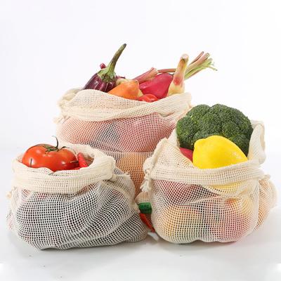 China BIODEGRADABLE Reusable Cotton Mesh Bag Fruit Potato Onions Eco Friendly Customized Grocery Bags With Double Drawstrings for sale