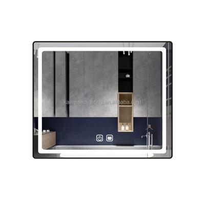 China Multiple Function Frame Living Room Digital Clock Bathroom Mirror Magnifying Aluminum Touch Sensor Led Light Bathroom Wall Mirror for sale