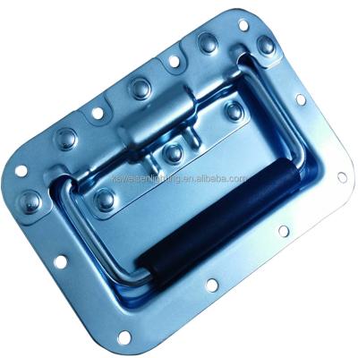 China Blue Galvanized Square EN71 Flight Case Sound Box Handle Folding Flush Pull With Black Spring PVC Handle Cabinet Door Handle for sale