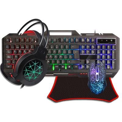 China Hot Selling Anti-drop RGB Lighting Back Cool Gaming Keyboard Mouse Set Computer Gaming Keyboard With Mouse Earphone 4 in1 Set for sale