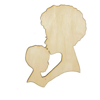 China Africa Afro Women Head Shape Mother And Son Mother And Daughter Unfinished Wooden Cutouts For African Decor for sale