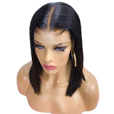 China Silky Straight Wave Straight Lace Front Human Remy Hair Brazilian Wig Preplucked Bleached Short Bob Transparent Lace Wigs 150% Density for sale