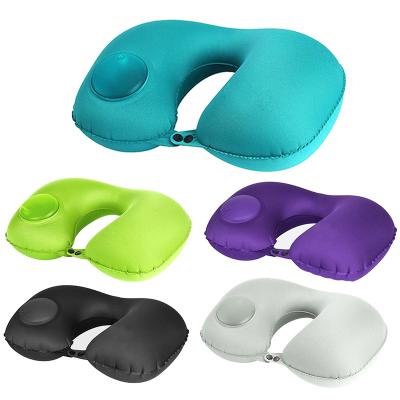 China New Fashion Inflatable Air Filled Automatic Travel Inflatable Sleep Pump Foldable Assembled TPU U Shape Press Neck Custom Pillow for sale