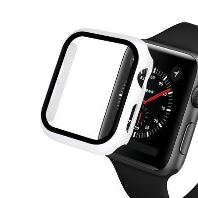 China Easy Installation 360 Full Protector For Apple Watch 2 3 4 5 6 7 Case PC With Screen Protector Tempered Glass View Covers For Apple Watch Case SE for sale