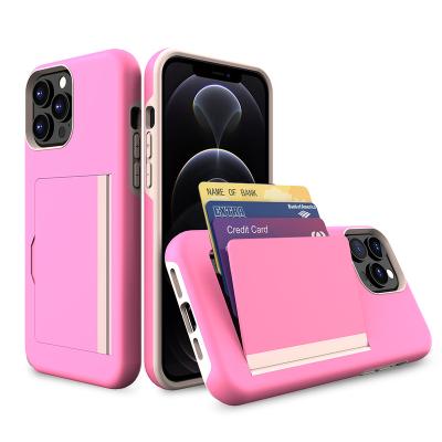 China Shockproof Credit Card Holder Stand Wallet Phone Case For iPhone 13 Pro Max, For iPhone 13 Slide Armor Card Slot Phone Case for sale