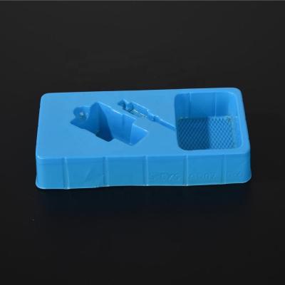 China Recyclable Packaging Custom Electronic Components Packing Trays USB Cable USB Charger Blister Packing Inside Box Blue Trays for sale