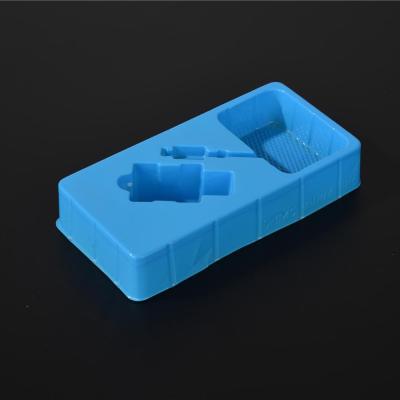 China Custom Size Blister Packing Recyclable Packaging PS Thermoforming Blue Disposable Plastic Electronic Tray for sale