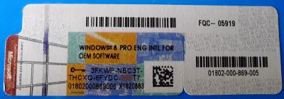 China OEM Windows software Key Sticker for Windows 8 Pro ENG INTL for sale