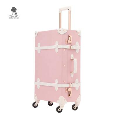 China Cute Carry On Retro Trolley Rolling Hand Luggage Sets Girls High Quality Vintage Style Suitcase Box Decorative Pink Kids Case for sale