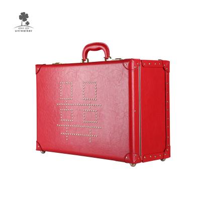 China High quality new fashion Chinese wedding PU and case pure leather ancient children's travel vintage school red suitcase small retro for sale