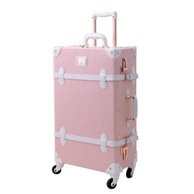 China Top Selling PU Girls Vintage Leather Suitcase Sets Size Cute Pink Hand Travel Carry-on Luggage With 360 Degree Spinner Wheel for sale