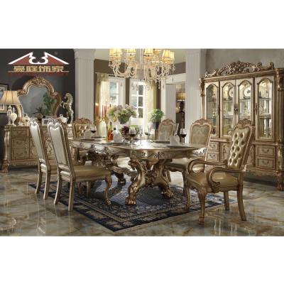 China (Others) Longhao Adjustable Furniture Customized Luxury European Style Solid Wood Dining Table Set Dining Room for sale