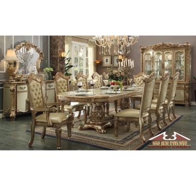 China Longhao Adjustable Furniture (Other) Luxury Dining Room Furniture Wood Carving Fancy Dining Table Set for sale