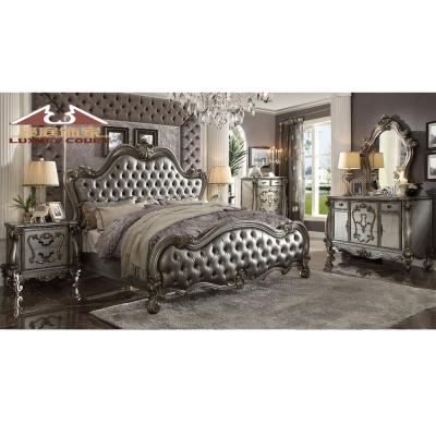 China Longhao Adjustable Special Designs Euroepan Luxury Solid Wood Bed Room Furniture (Other) Silver Set for sale