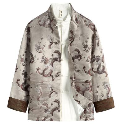 China Chinese Traditional Chinese Spring Collar Spring Collar Fashion Modified Silk Standing Jacket Men Tang Suit Dragon Wind Jacket Ancient Chinese Printing Jacket for sale