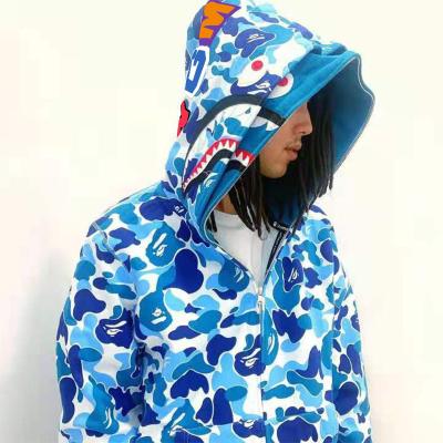 China Fashion Style Cheap Wholesale Anti-pilling Shark Camouflage Men's and Women's Versatile Casual Wool Sweater Hooded Jacket for sale