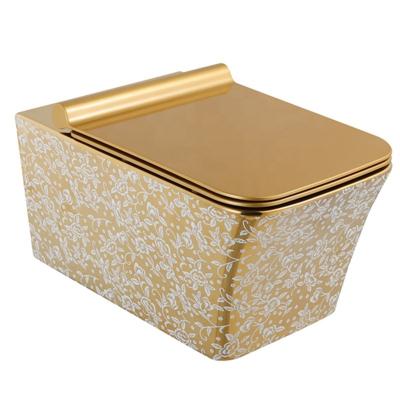 China Cistern Rimlessl Wall Hung Ceramic Chinese Luxury Gold Color OEM Bathroom Hidden Modern Toilet for sale